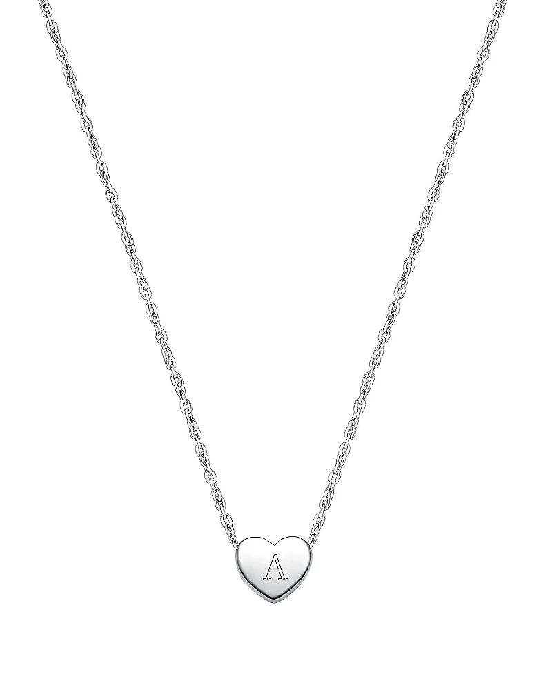 Tiny Blessings Girls' Sterling Silver Mini Sliding Heart & Engraved Initial 13-14" Necklace - Children