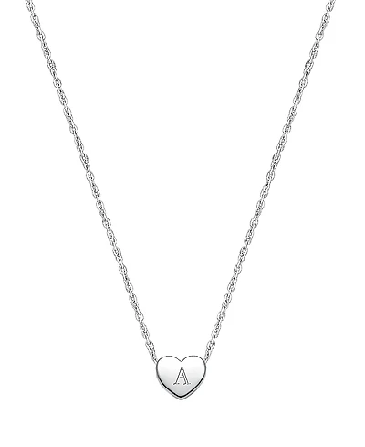 Tiny Blessings Girls' Sterling Silver Mini Sliding Heart & Engraved Initial 13-14" Necklace - Children