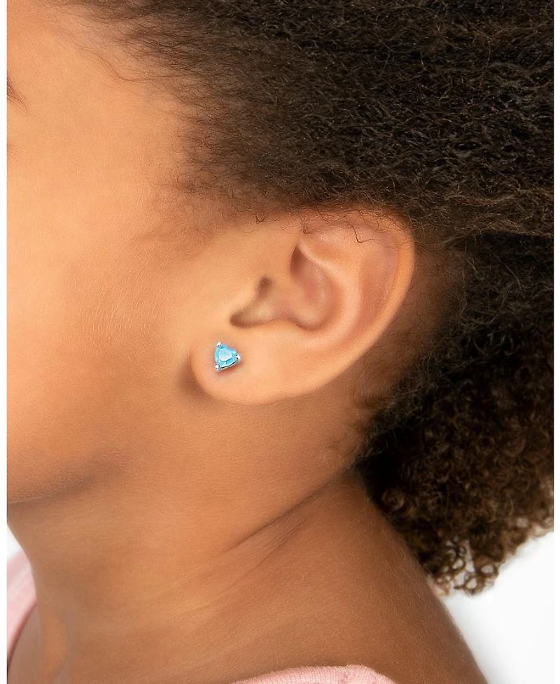 Girls' 14K Gold Blue Dazzling Heart Studs Screw Back Earrings - Baby, Little Kid, Big Kid