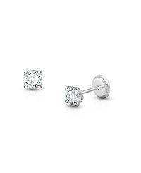 Girls' 14K Gold 4mm Round Cut Studs Screw Back Earrings - Baby, Little Kid, Big Kid