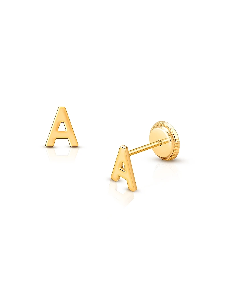 Tiny Blessings Girls' 14K Gold Initial Studs Screw Back Earrings - Little Kid, Big Kid