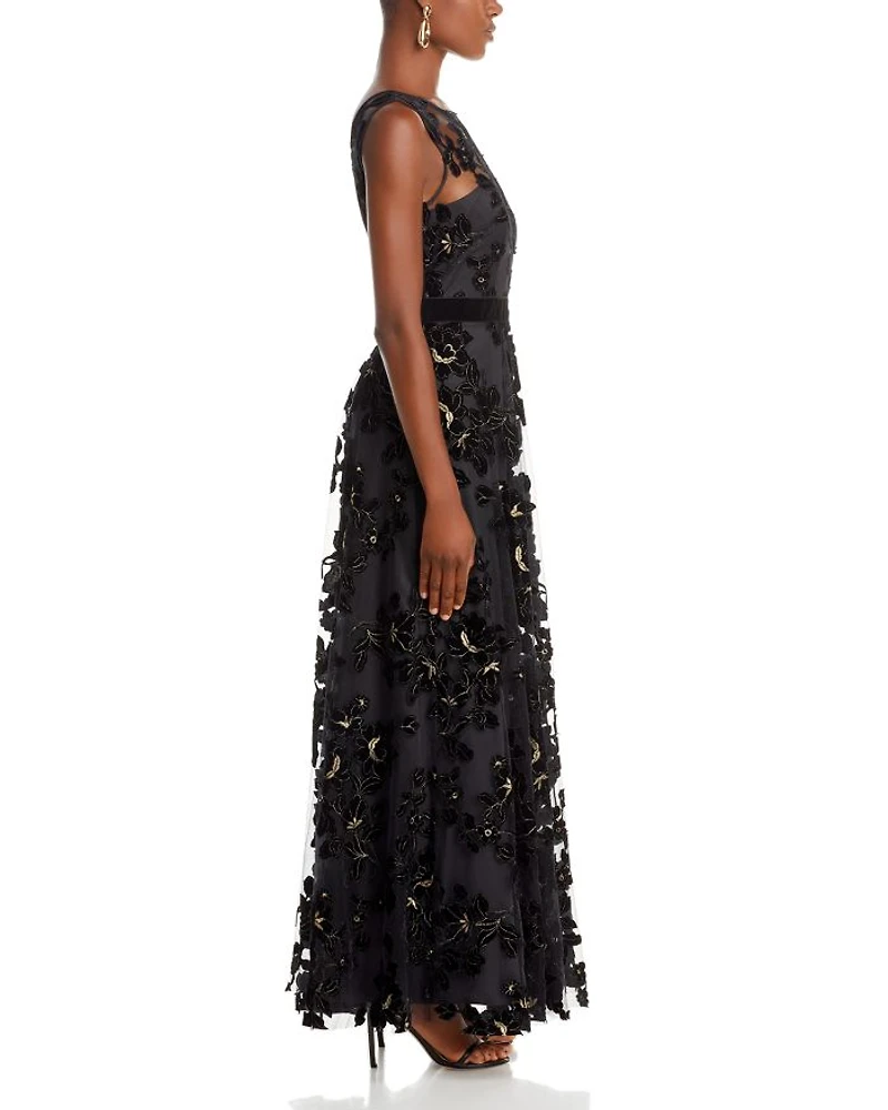 Flocked Tulle Gown