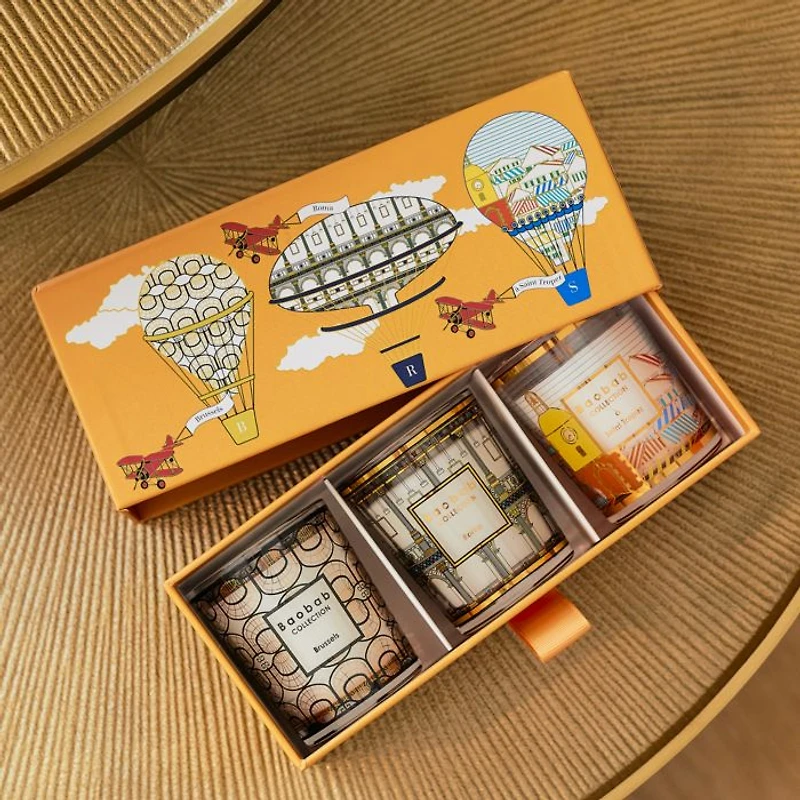 Trio of Travel Candles: Brussels-Roma-Saint Tropez