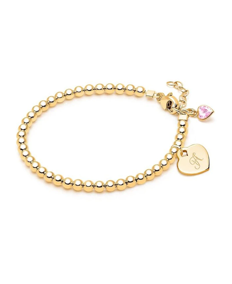 Girls' 14K Gold 3mm Beads & Diamond Initial 5.25" Bracelet - Children
