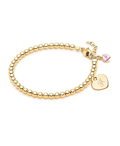 Girls' 14K Gold 3mm Beads & Diamond Initial 5.25" Bracelet - Children