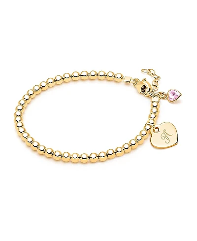 Tiny Blessings Girls' 14K Gold 3mm Beads & Diamond Initial 5.25" Bracelet - Children