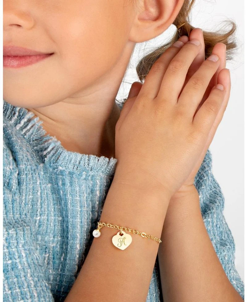 Girls 14K Gold Classic Charm Bracelet & Engraved Initial 6.25" - Children