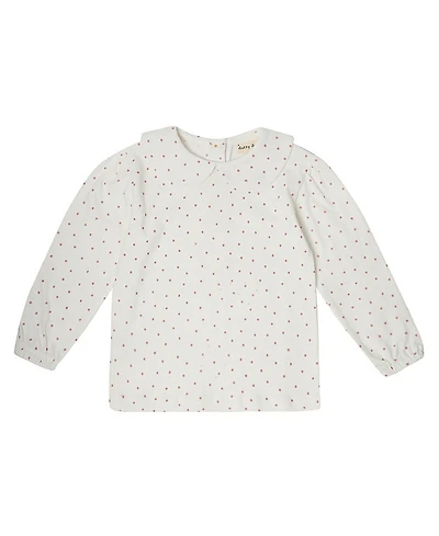 Dotty Dungarees Girls' Peter Pan Collar Top with Pink Spots - Baby, Little Kid, Big Kid