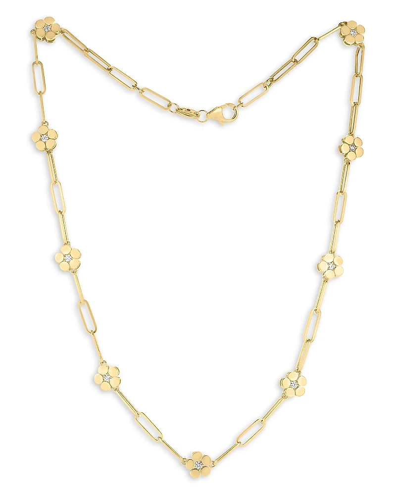 Roberto Coin 18K Yellow Gold Daisy Diamond Station Paperclip Chain Necklace, 16 - Exclusive