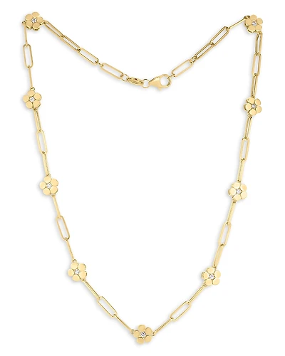Roberto Coin 18K Yellow Gold Daisy Diamond Station Paperclip Chain Necklace, 16 - Exclusive