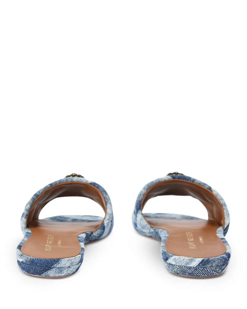 Women's Kensington Square Toe Crystal Eagle Head Blue Slide Sandals