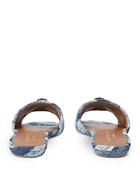 Women's Kensington Square Toe Crystal Eagle Head Blue Slide Sandals