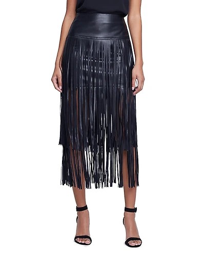 L'Agence Karolina Tiered Fringe Midi Skirt