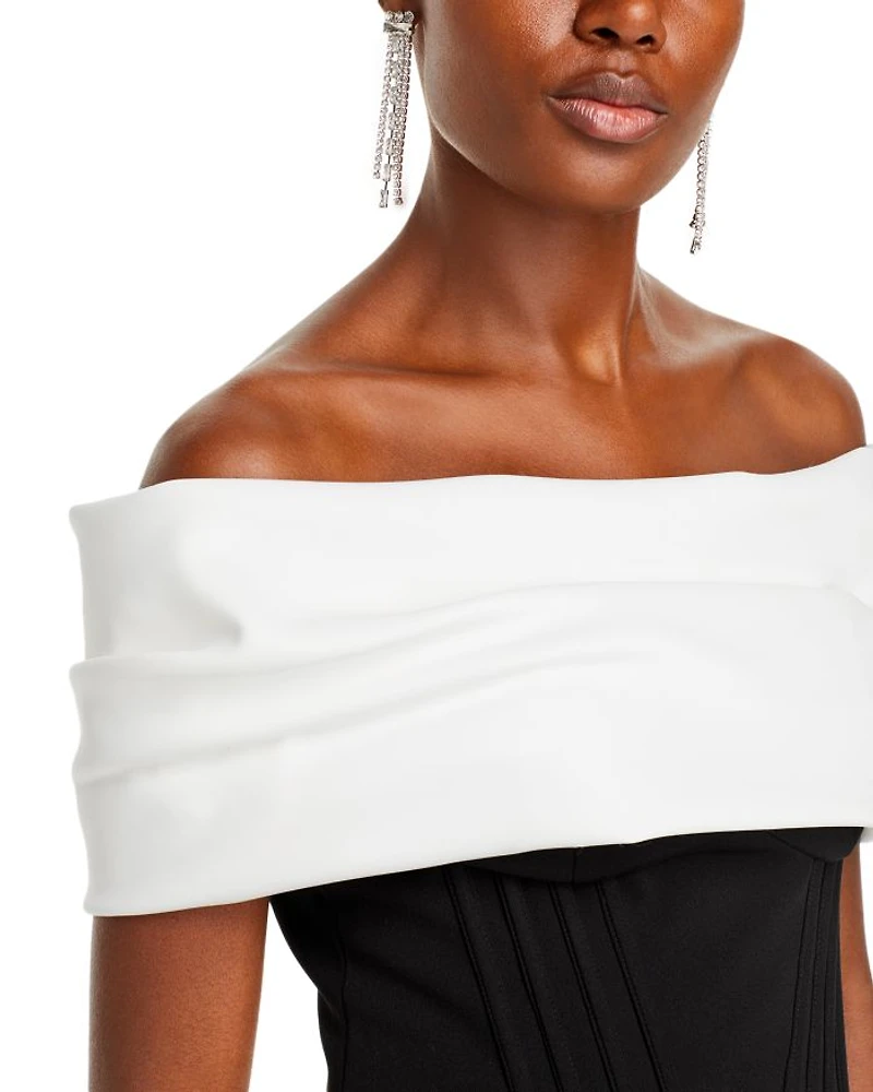 Scuba Crepe Off The Shoulder Corset Gown
