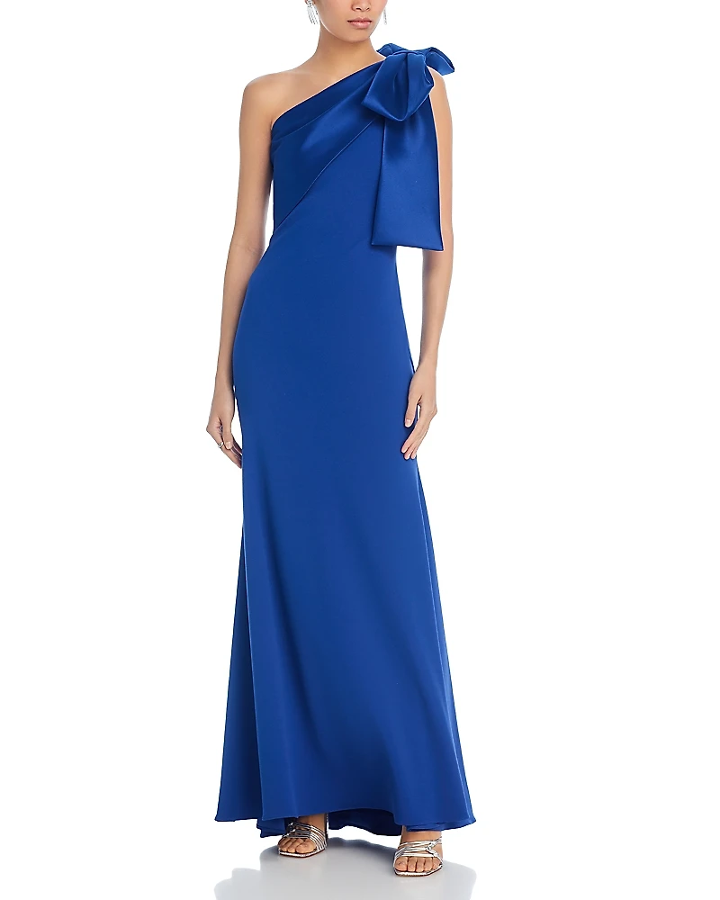 Aqua Long Satin Bow Maxi Dress - Exclusive
