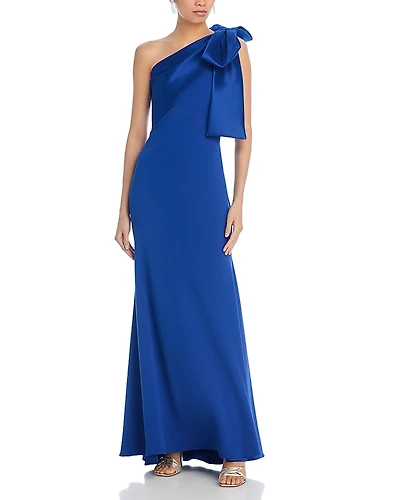 Aqua Long Satin Bow Maxi Dress - Exclusive