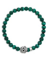 Men's Sterling Silver Anthem Malachite Bead Skull Stretch Bracelet - Exclusive