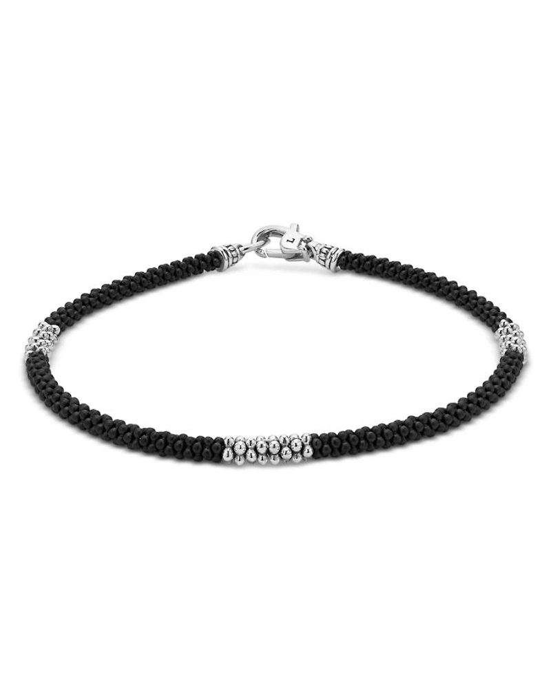 Men's Sterling Silver Anthem Black Beaded Bracelet - Exclusive