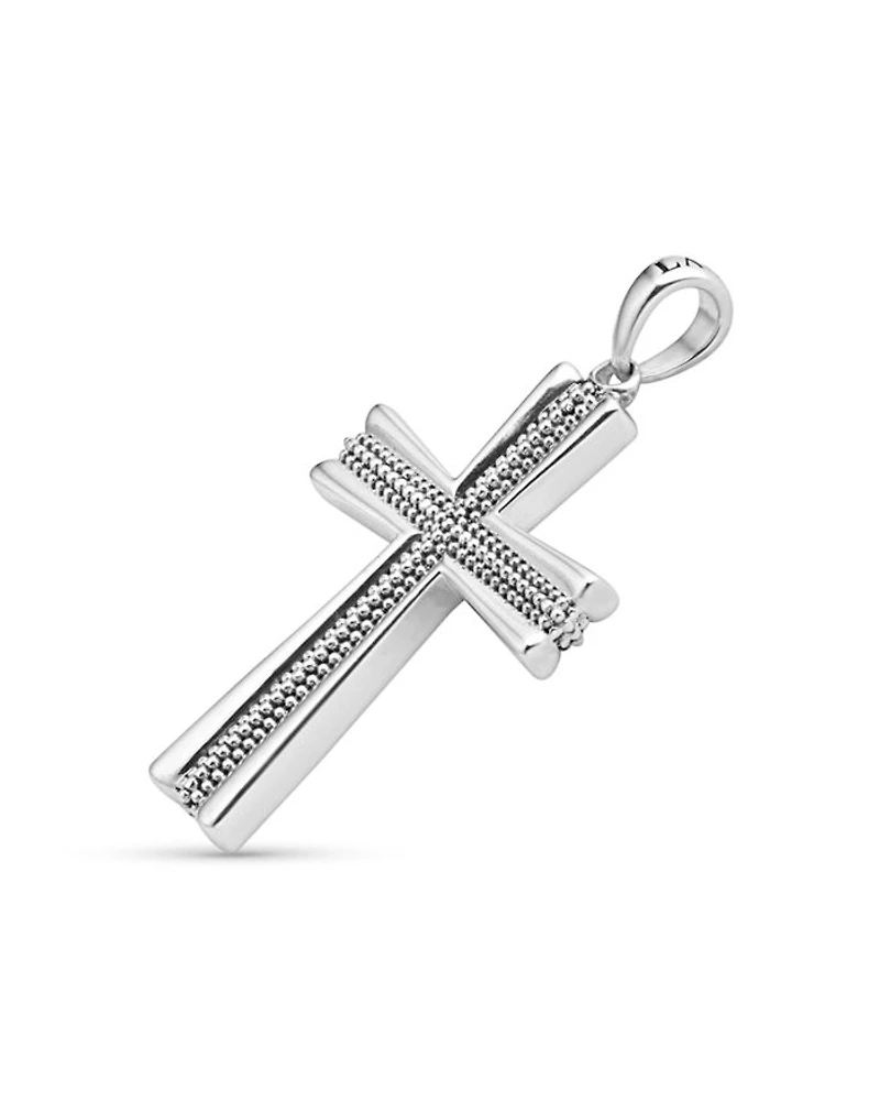 Men's Sterling Silver Anthem Bead Cross Pendant - Exclusive