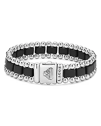 Men's Sterling Silver Anthem Obsidian Bead Skull Stretch Bracelet