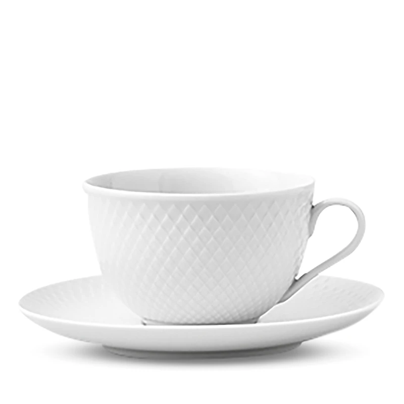 Rosendahl Lyngby Porcelain Rhombe Tea Cup With Matching Saucer, White