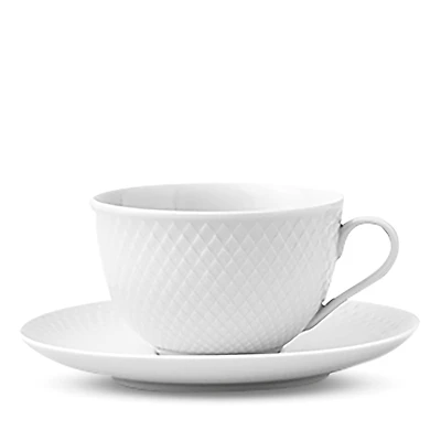 Rosendahl Lyngby Porcelain Rhombe Tea Cup With Matching Saucer, White