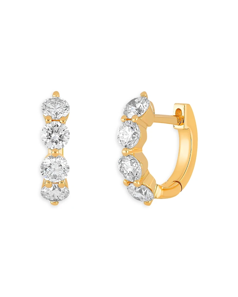 Ef Collection 14K Yellow Gold Diamond Huggie Hoop Earrings