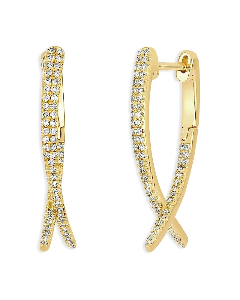 Ef Collection 14K Yellow Gold Diamond Loop Hoop Earrings