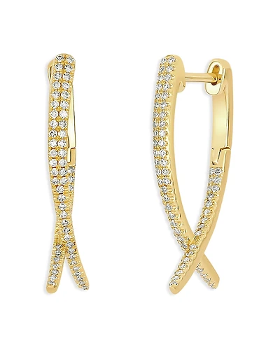 Ef Collection 14K Yellow Gold Diamond Loop Hoop Earrings