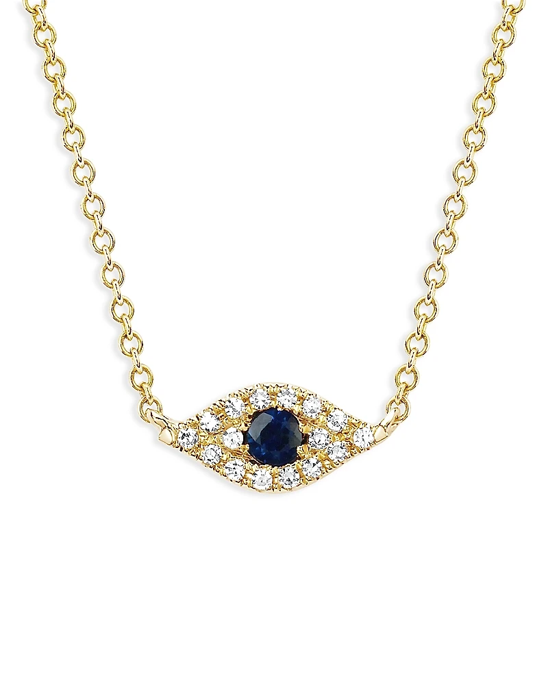 Ef Collection 14K Yellow Gold Diamond & Blue Sapphire Evil Eye Choker Necklace, 15.5