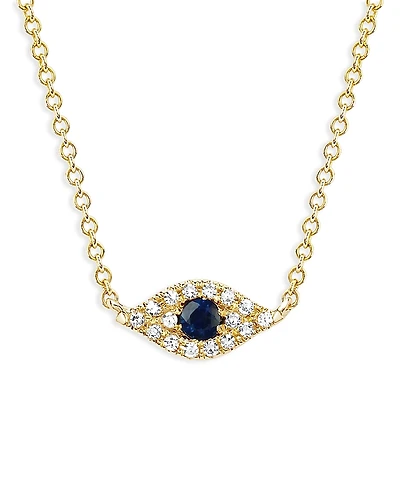 Ef Collection 14K Yellow Gold Diamond & Blue Sapphire Evil Eye Choker Necklace, 15.5