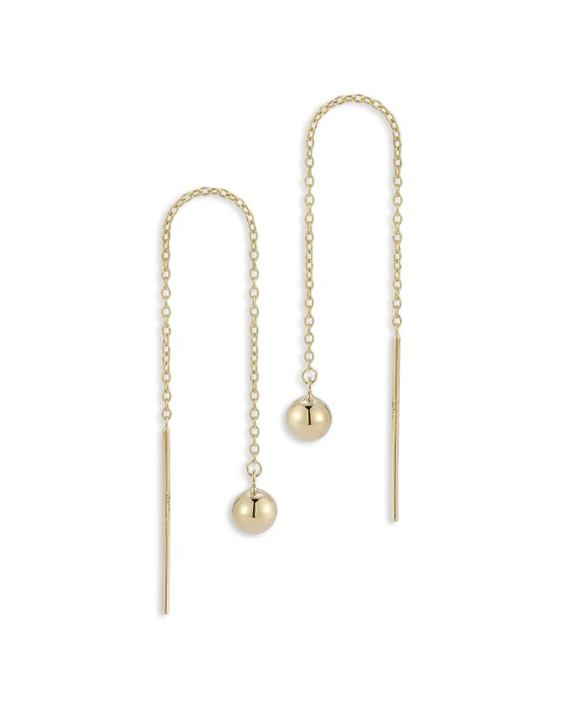 14K Yellow Gold Ball Threader Earrings
