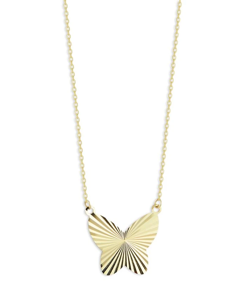 14K Yellow Gold Butterfly Necklace, 16" + 1" extender