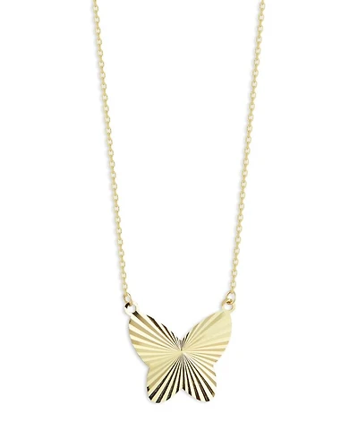 14K Yellow Gold Butterfly Necklace, 16" + 1" extender