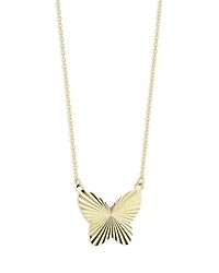 14K Yellow Gold Butterfly Necklace, 16" + 1" extender