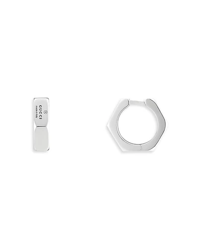 Sterling Silver Trademark925 Hexagon Huggie Hoop Earrings