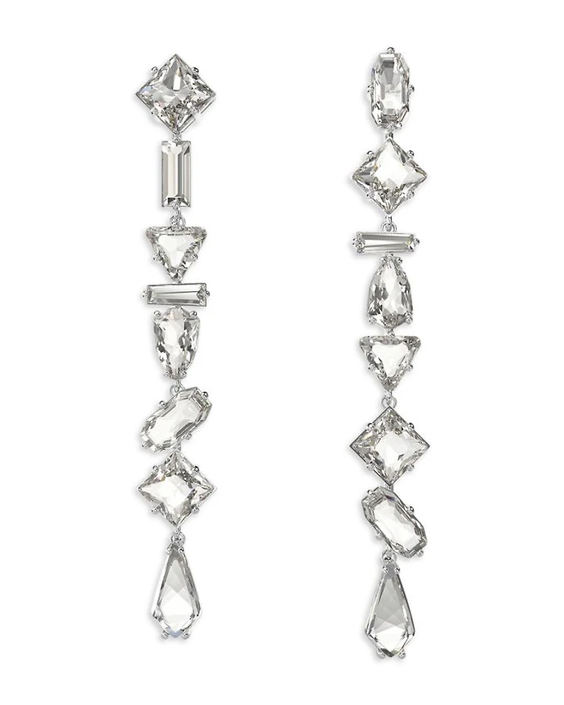 Mesmera Mixed Cut Linear Drop Earrings in Rhodium Plated