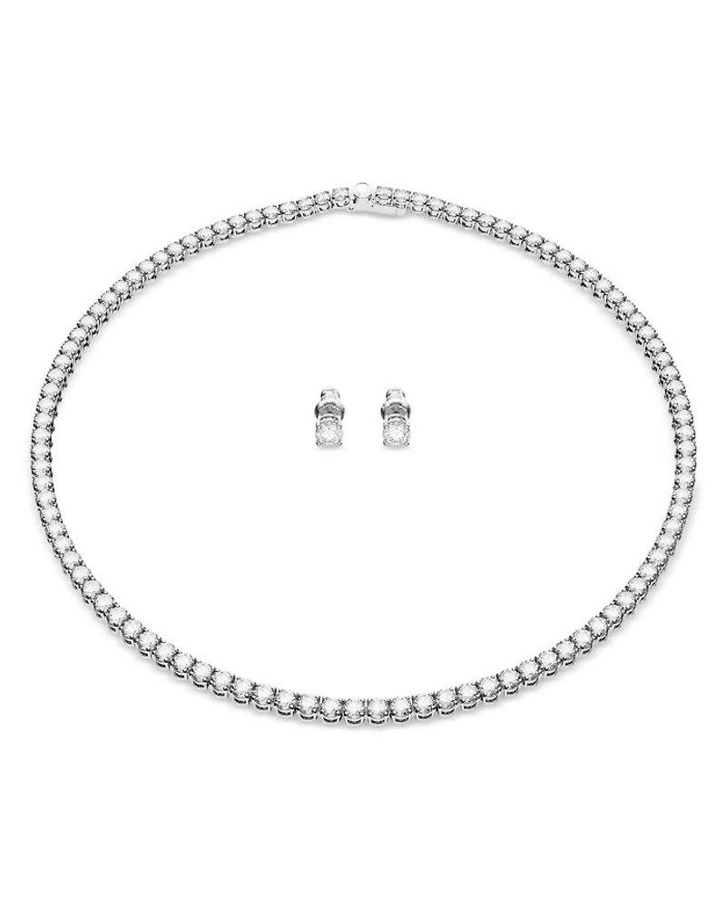 Matrix Tennis Necklace & Stud Earrings Set in Rhodium Plated