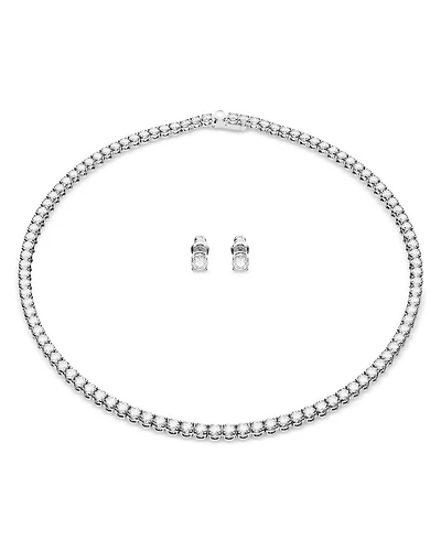Matrix Tennis Necklace & Stud Earrings Set in Rhodium Plated