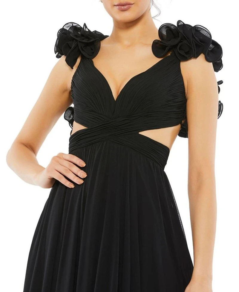 Ruffle Tiered Cut-Out Chiffon Gown