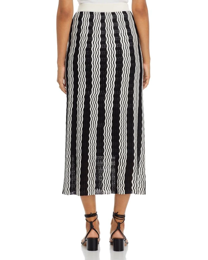 Pointelle Intarsia Knit Midi Skirt