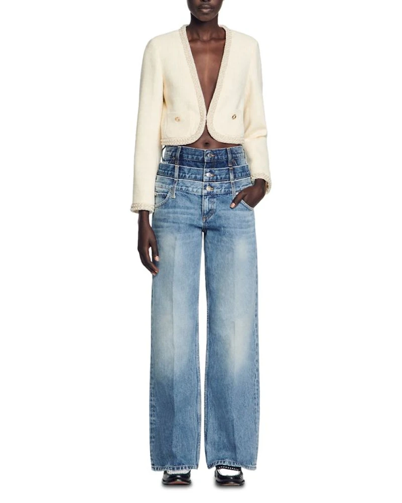 Bead Trim Cropped Tweed Jacket