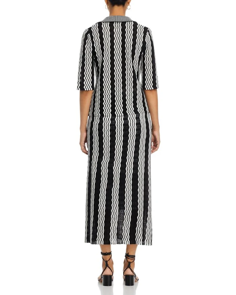Pointelle Intarsia Knit Midi Skirt