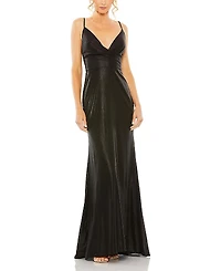 Mac Duggal Metallic Faux Wrap Spaghetti Strap Gown