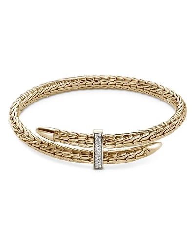 14K Yellow Gold Spear Diamond Woven Cuff Bracelet