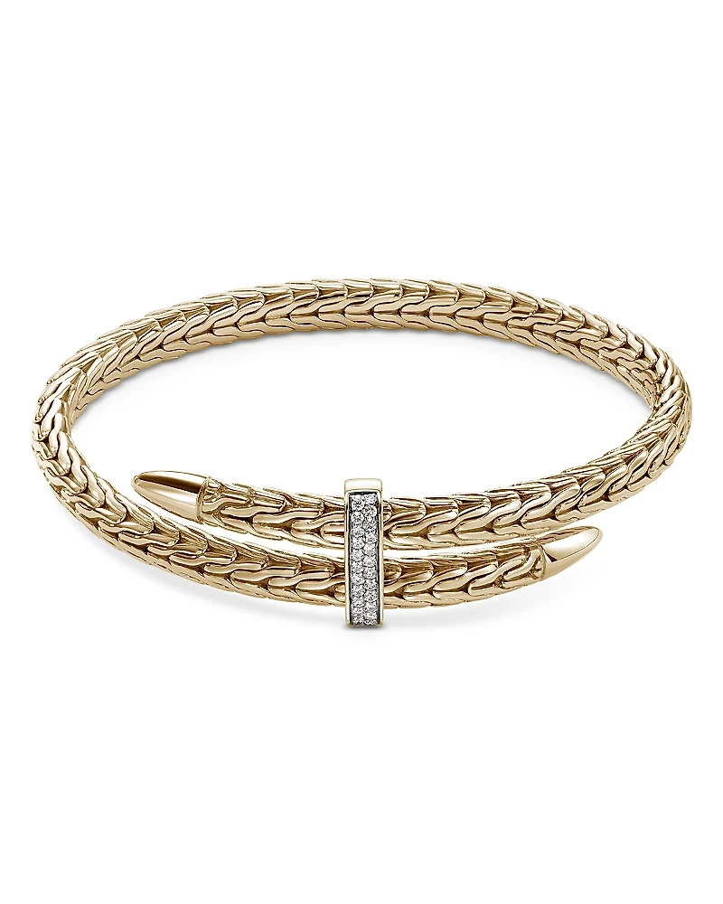 John Hardy 14K Yellow Gold Spear Diamond Woven Cuff Bracelet