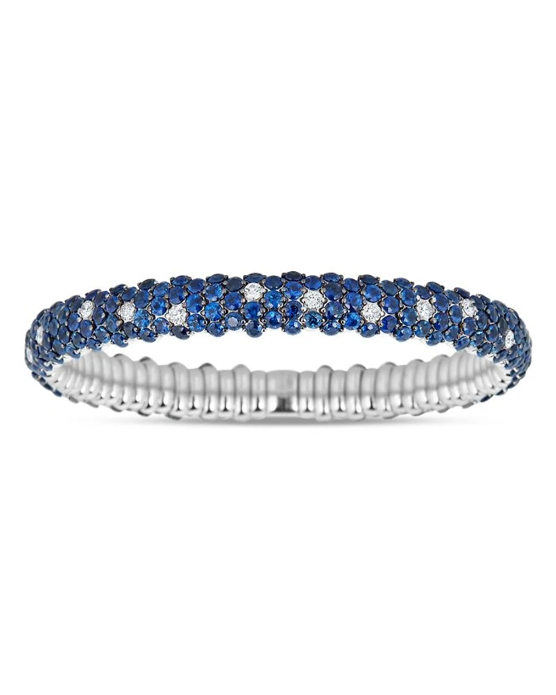 18K White Gold Stretch Sapphire & Diamond Domed Bracelet
