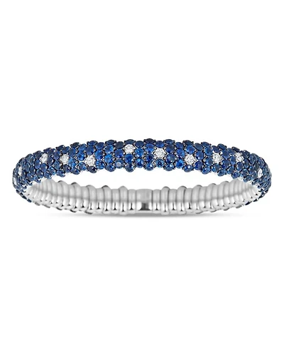 18K White Gold Stretch Sapphire & Diamond Domed Bracelet
