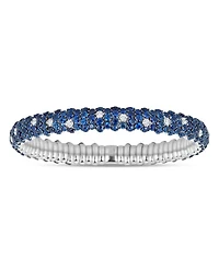 18K White Gold Stretch Sapphire & Diamond Domed Bracelet