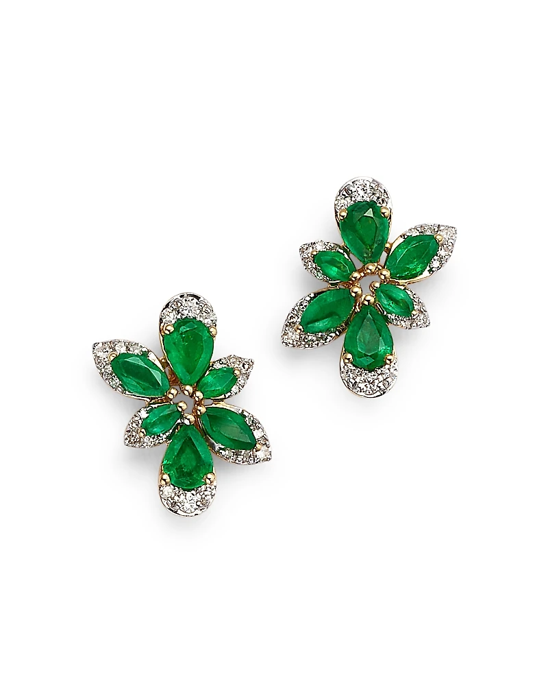 Bloomingdale's Fine Collection Emerald & Diamond Flower Stud Earrings